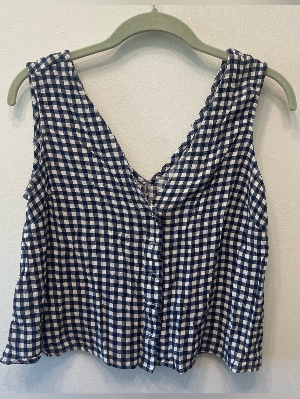 ASOS Gingham Semi Cropped Tank Snap Front Size 10